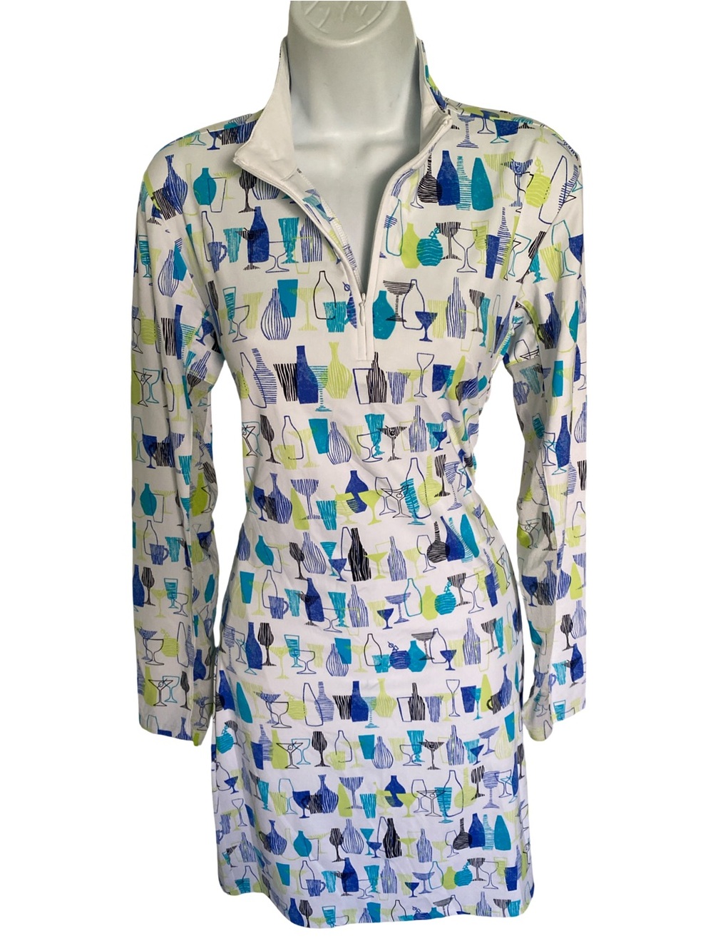 San Soleil UPF 50 Long Sleeve Printed Shift Dress - Blue/Teal/Green - M , NWT